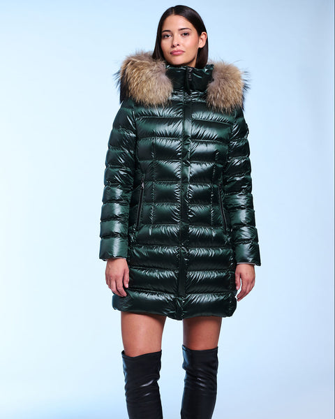 RACHEL slim fit long down jacket with detachable hood
