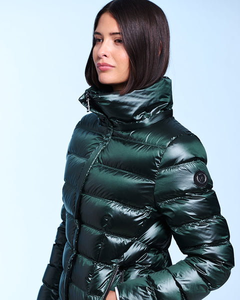 RACHEL slim fit long down jacket with detachable hood