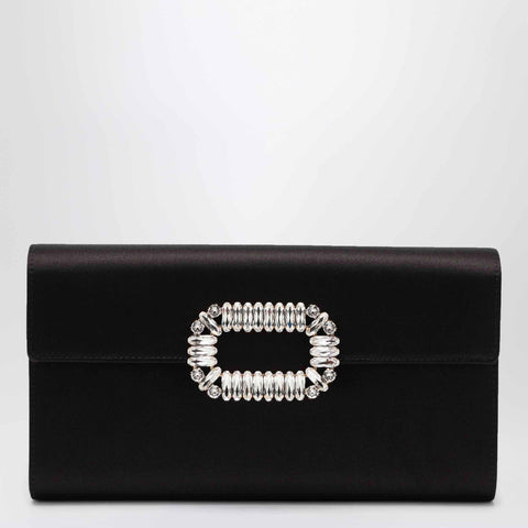 ROGER VIVIER Black satin pochette with Sexy Choc buckle