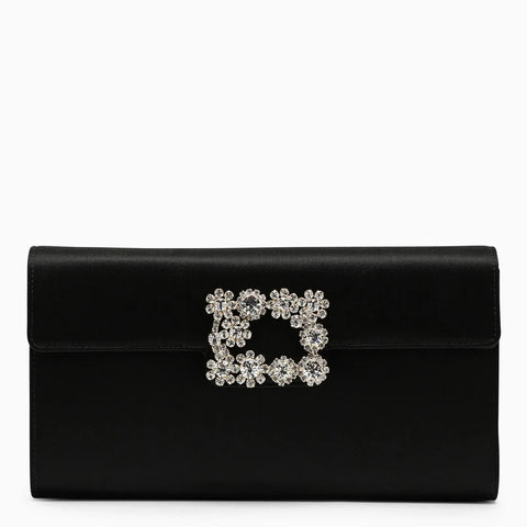 ROGER VIVIER Black satin clutch bag with buckle