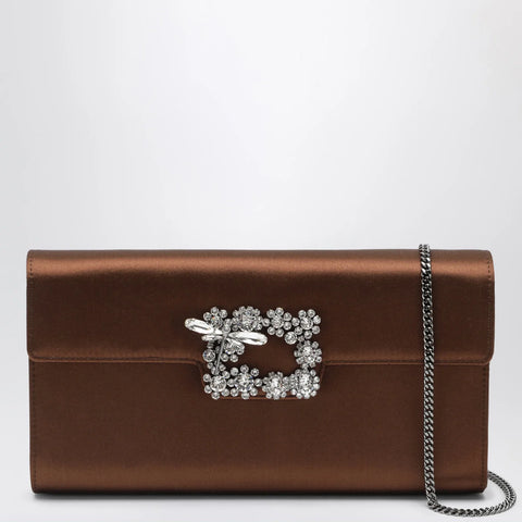ROGER VIVIER Efflorescence Clutch in satin Cacao