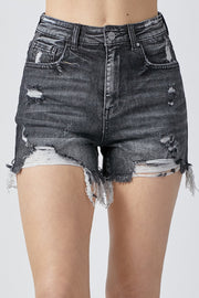 Risen Full Size High Rise Distressed Denim Shorts-Risen-Black-S-Urbanheer