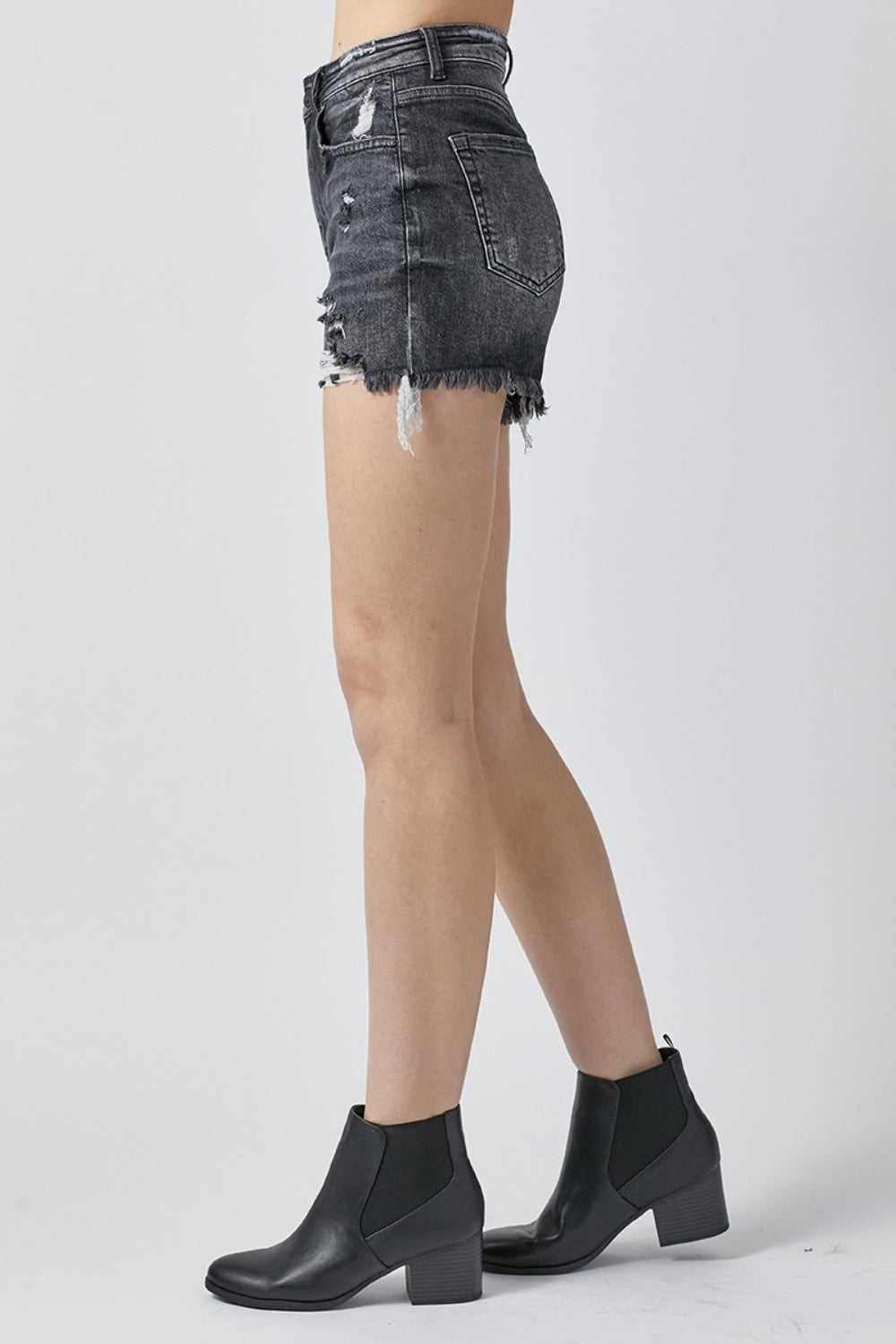 Risen Full Size High Rise Distressed Denim Shorts-Risen-Black-S-Urbanheer