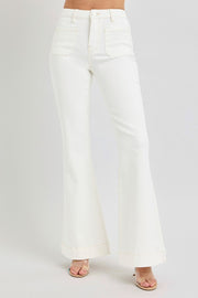 RISEN Full Size High Rise Front Patch Pocket Flare Jeans-Risen-Cream-15(32)-Urbanheer
