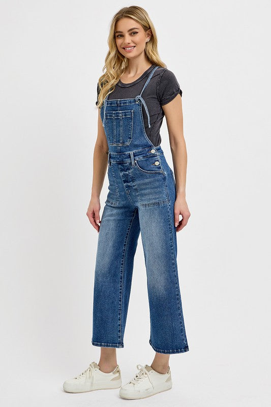 RISEN Full Size Knotted Strap Denim Overalls with Pockets Plus Size-Risen-Dark-1XL-Urbanheer