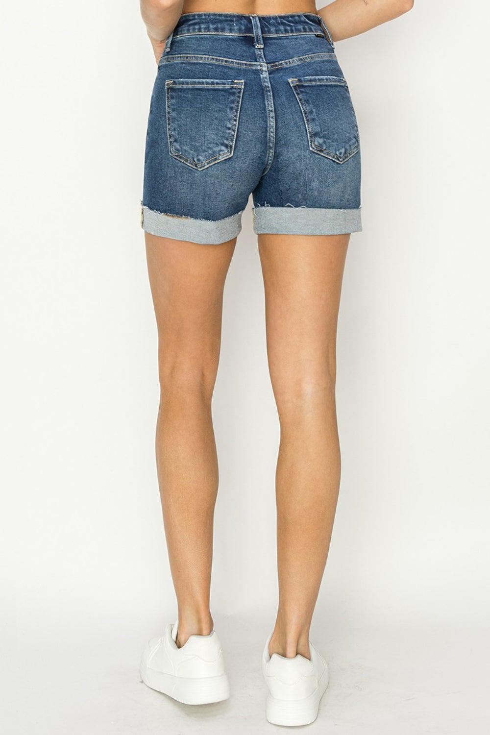 RISEN High Rise Cuffed Denim Shorts-Risen-Dark-S-Urbanheer