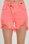 RISEN Raw Hem Asymmetrical Waist Denim Shorts-Risen-Coral Pink-S-Urbanheer