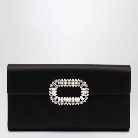ROGER VIVIER Black satin pochette with Sexy Choc buckle