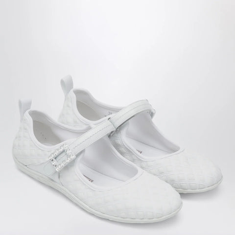 ROGER VIVIER Viv Low Ballerina Flats with Fabric Strap in White