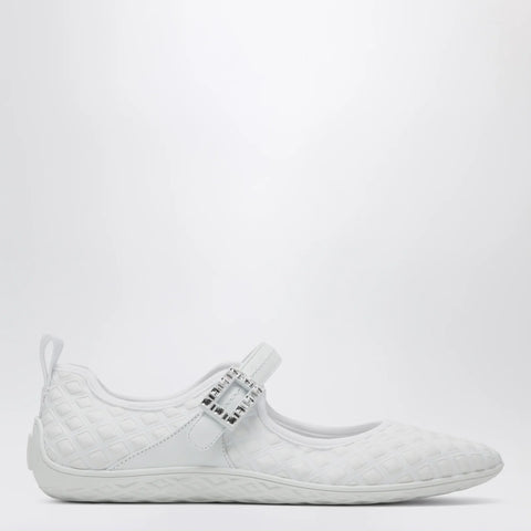 ROGER VIVIER Viv Low Ballerina Flats with Fabric Strap in White