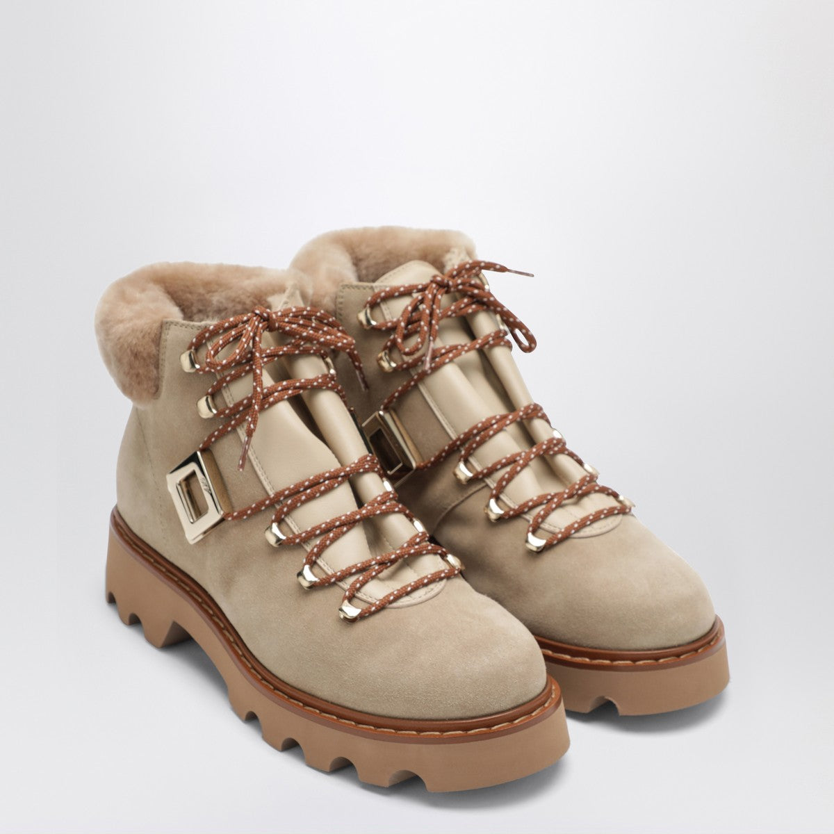 ROGER VIVIER Viv'' Rangers Truck Booties in suede beige