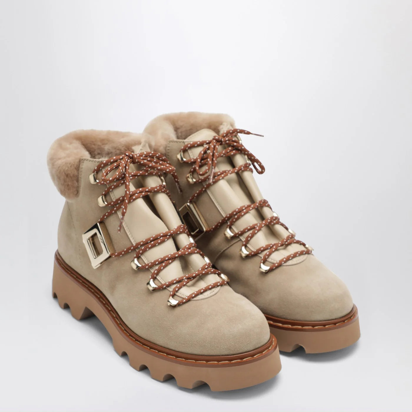 ROGER VIVIER Viv' Rangers Truck Booties in suede beige