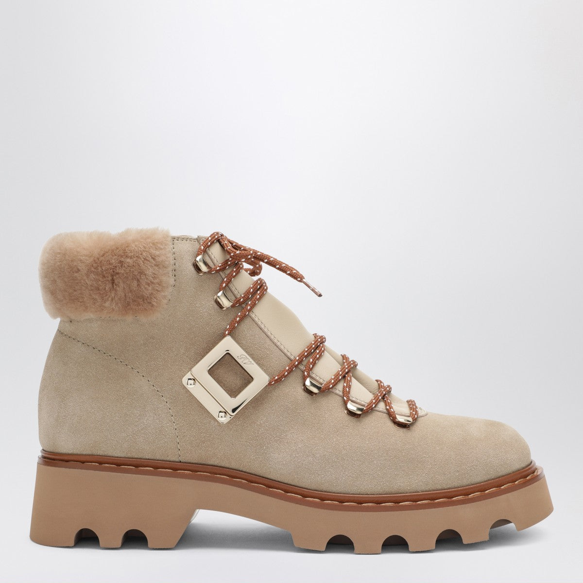 ROGER VIVIER Viv'' Rangers Truck Booties in suede beige