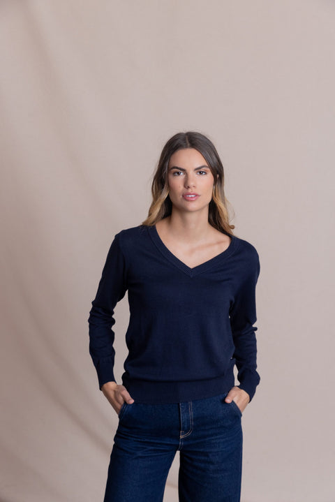 ROSE relaxed-fit jumper with a V-neck.