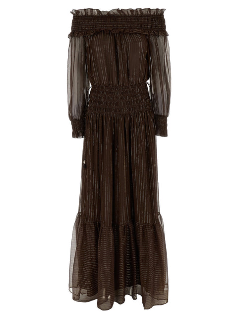 Self-Portrait Brown Georgette Off Shoulder Maxi Dress