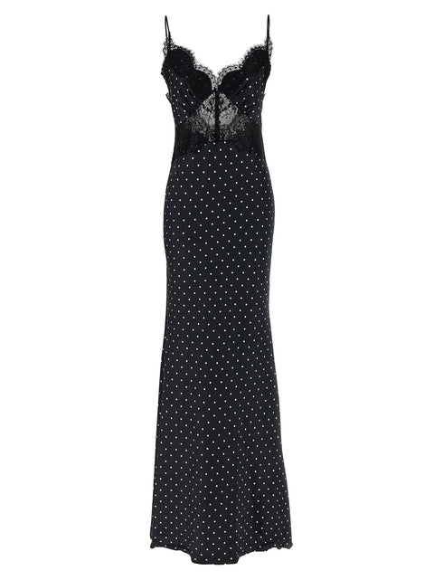 Self-Portrait Polka Dot Satin Lace Maxi Dress