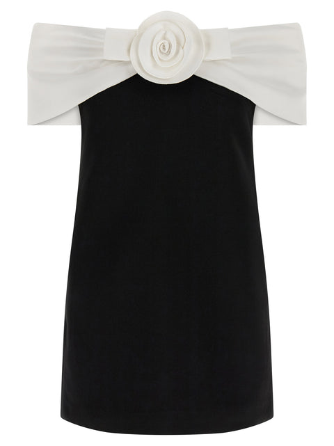 Self-Portrait Black Crêpe Flower Mini Dress