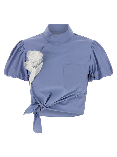 Self-Portrait Blue Cotton Tie Side Top