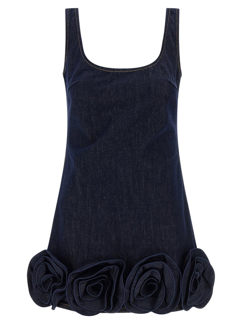 Self-Portrait Indigo Denim 3d Flower Mini Dress