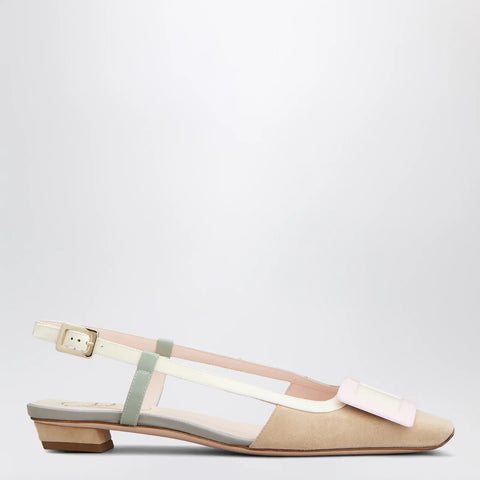 ROGER VIVIER Belle Vivier slingback ballet flats in beige/cream/purple suede