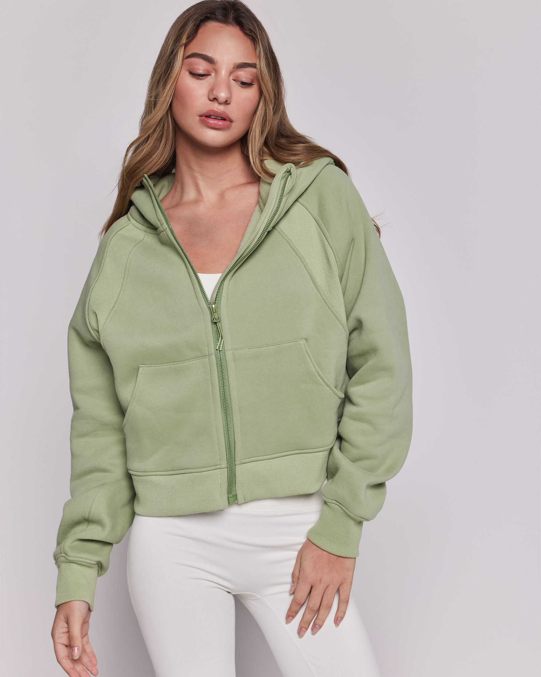 Effortless Fleece Full Zip Hoodie-rebody-Matcha-XS/S-Urbanheer
