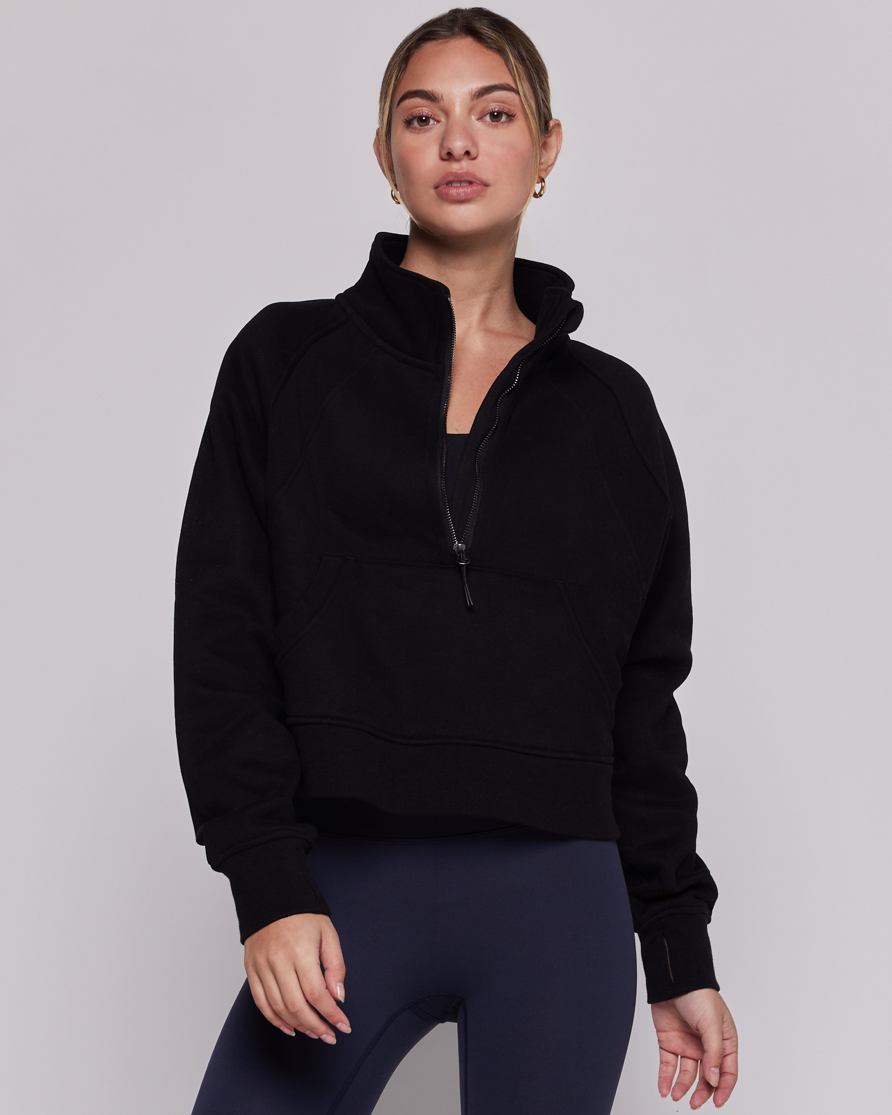 Effortless Fleece Crop Half Zip Jacket-rebody-Black-XS/S-Urbanheer