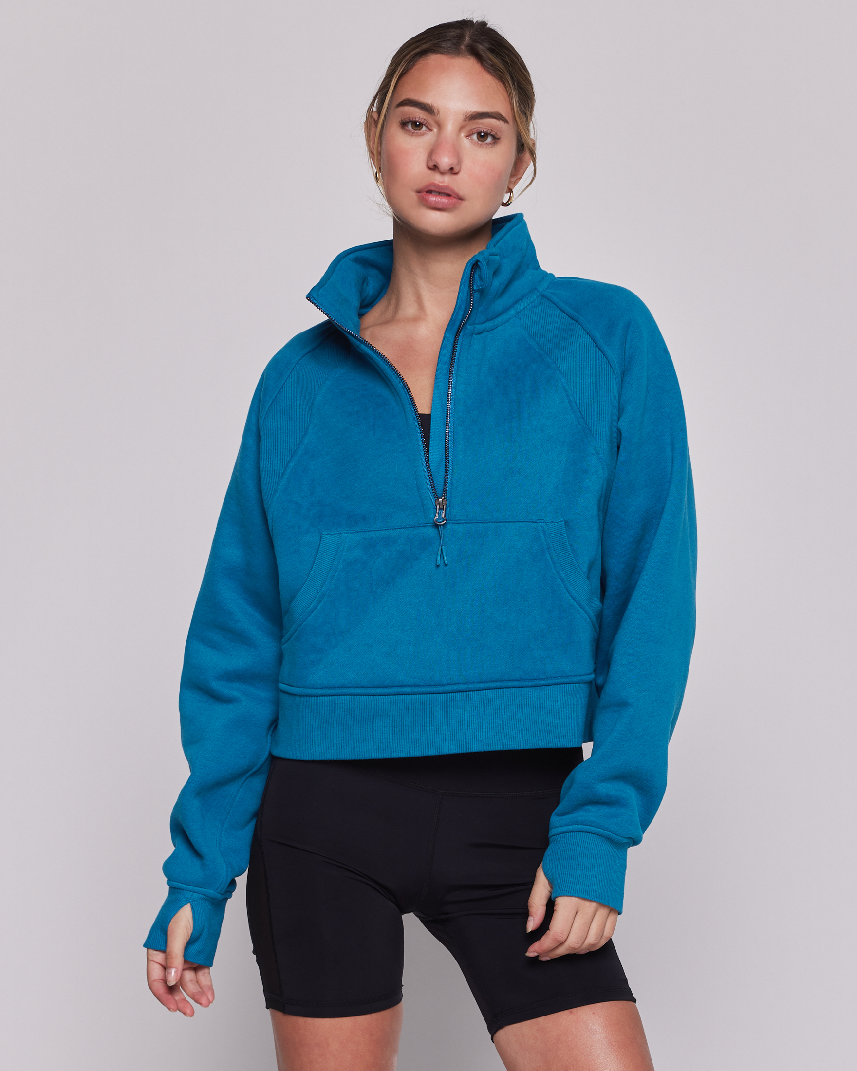 Effortless Fleece Crop Half Zip Jacket-rebody-Moroccan Blue-XS/S-Urbanheer