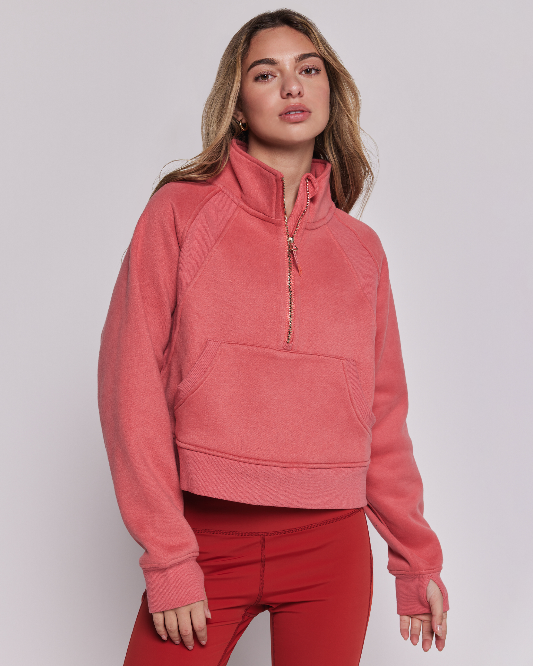 Effortless Fleece Crop Half Zip Jacket-rebody-Goji Berry-XS/S-Urbanheer