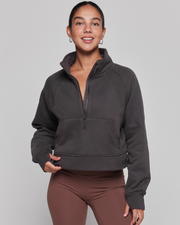 Effortless Fleece Crop Half Zip Jacket-rebody-Phantom Grey-XS/S-Urbanheer