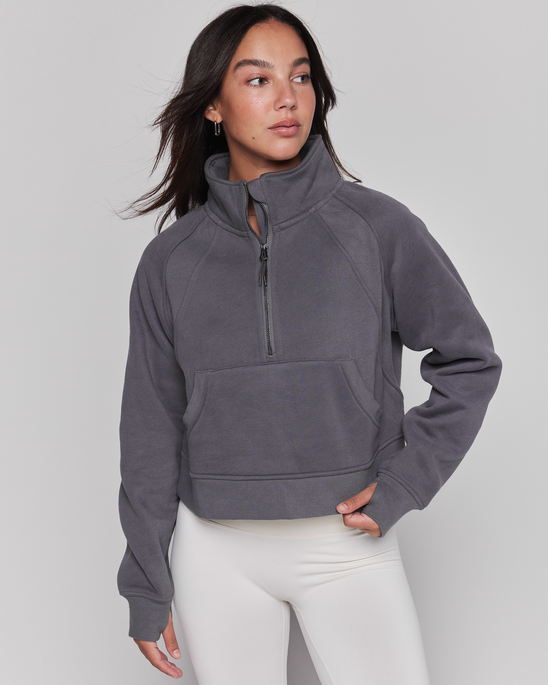 Effortless Fleece Crop Half Zip Jacket-rebody-Smoke-XS/S-Urbanheer