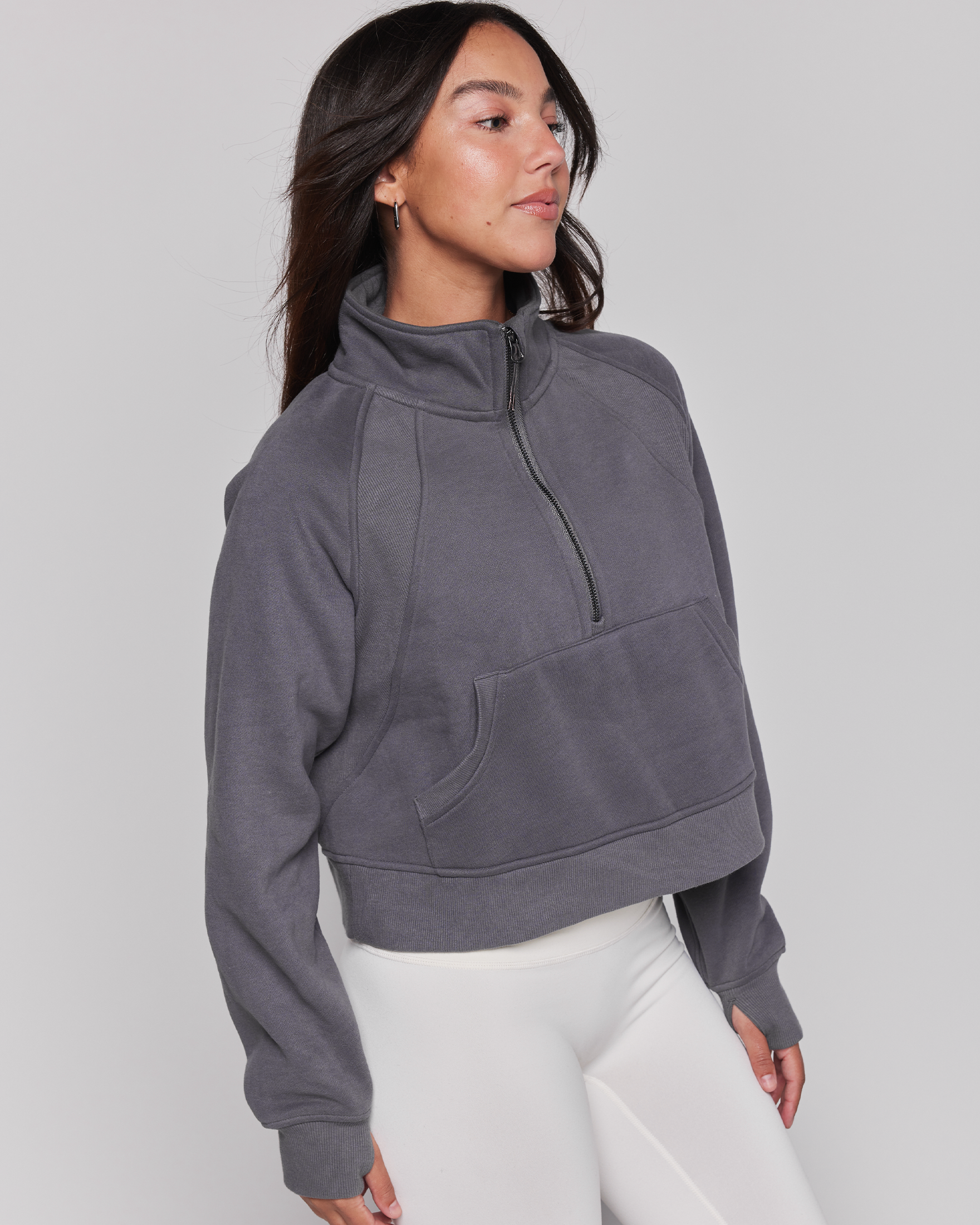 Effortless Fleece Crop Half Zip Jacket-rebody-Black-XS/S-Urbanheer