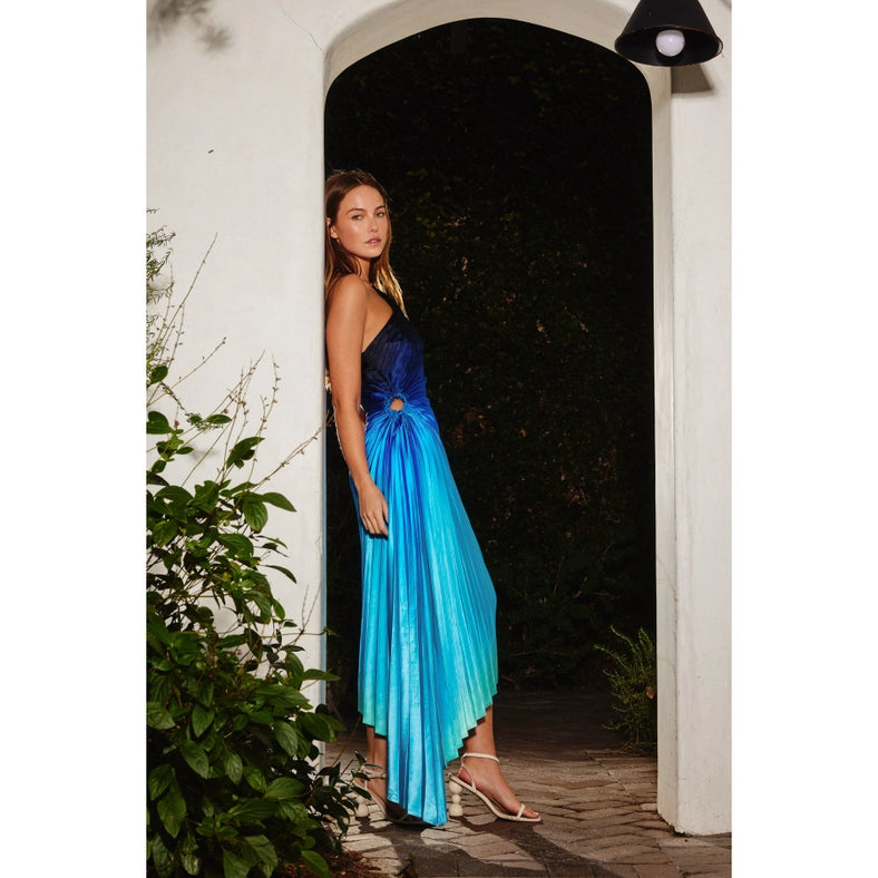 Radiance Ombre Asymmetrical Pleated Maxi Dress-Dress-Dress Forum-S-OCEAN BREEZE-Urbanheer