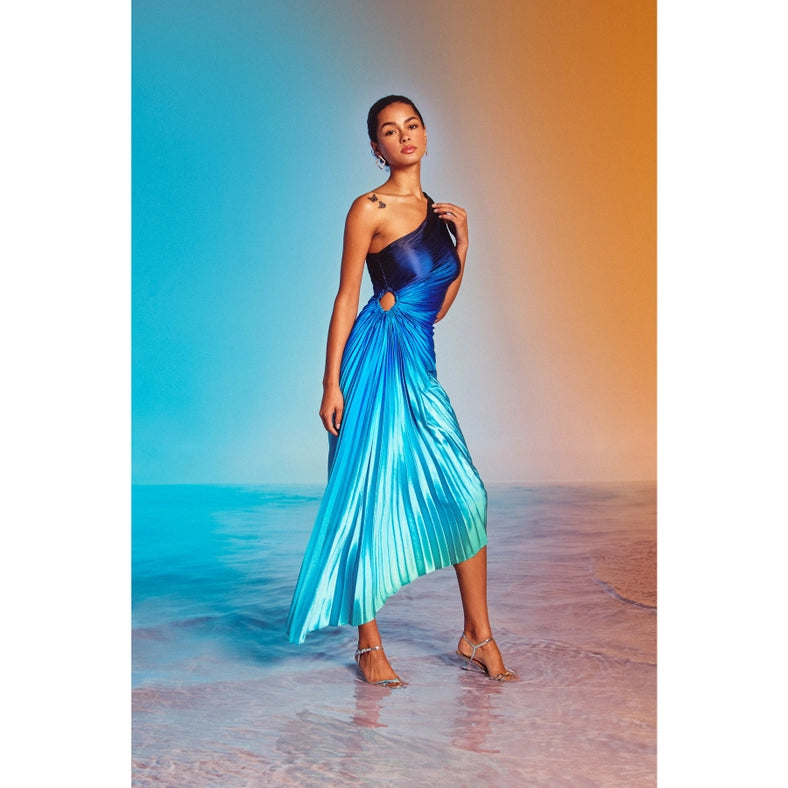 Radiance Ombre Asymmetrical Pleated Maxi Dress-Dress-Dress Forum-S-OCEAN BREEZE-Urbanheer