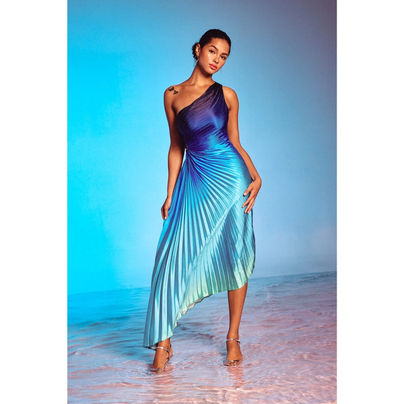 Radiance Ombre Asymmetrical Pleated Maxi Dress-Dress-Dress Forum-S-OCEAN BREEZE-Urbanheer