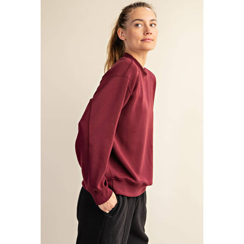 MODAL SCUBA MOCK NECK PULLOVER WINE