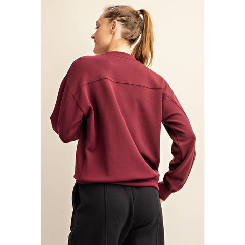 MODAL SCUBA MOCK NECK PULLOVER WINE