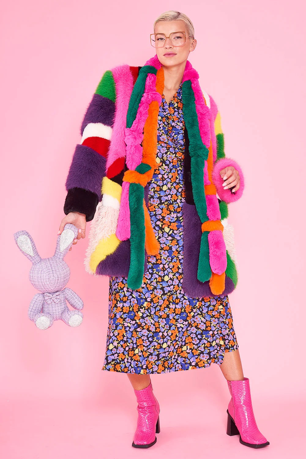Rainbow Faux Fur Coat-Faux Fur Coats-Buy Me Fur Ltd-S-M-Multicolor-Faux Fur-Urbanheer