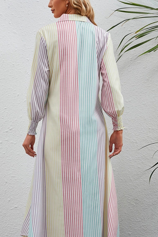Rainbow Stripe Button-Up Maxi Shirt Dress-Dress-Blak Wardrob-S-Stripe-Urbanheer