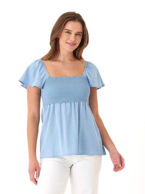 Ramira Stretch Chambray Top