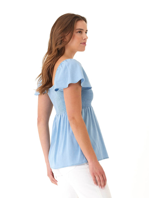 Ramira Stretch Chambray Top