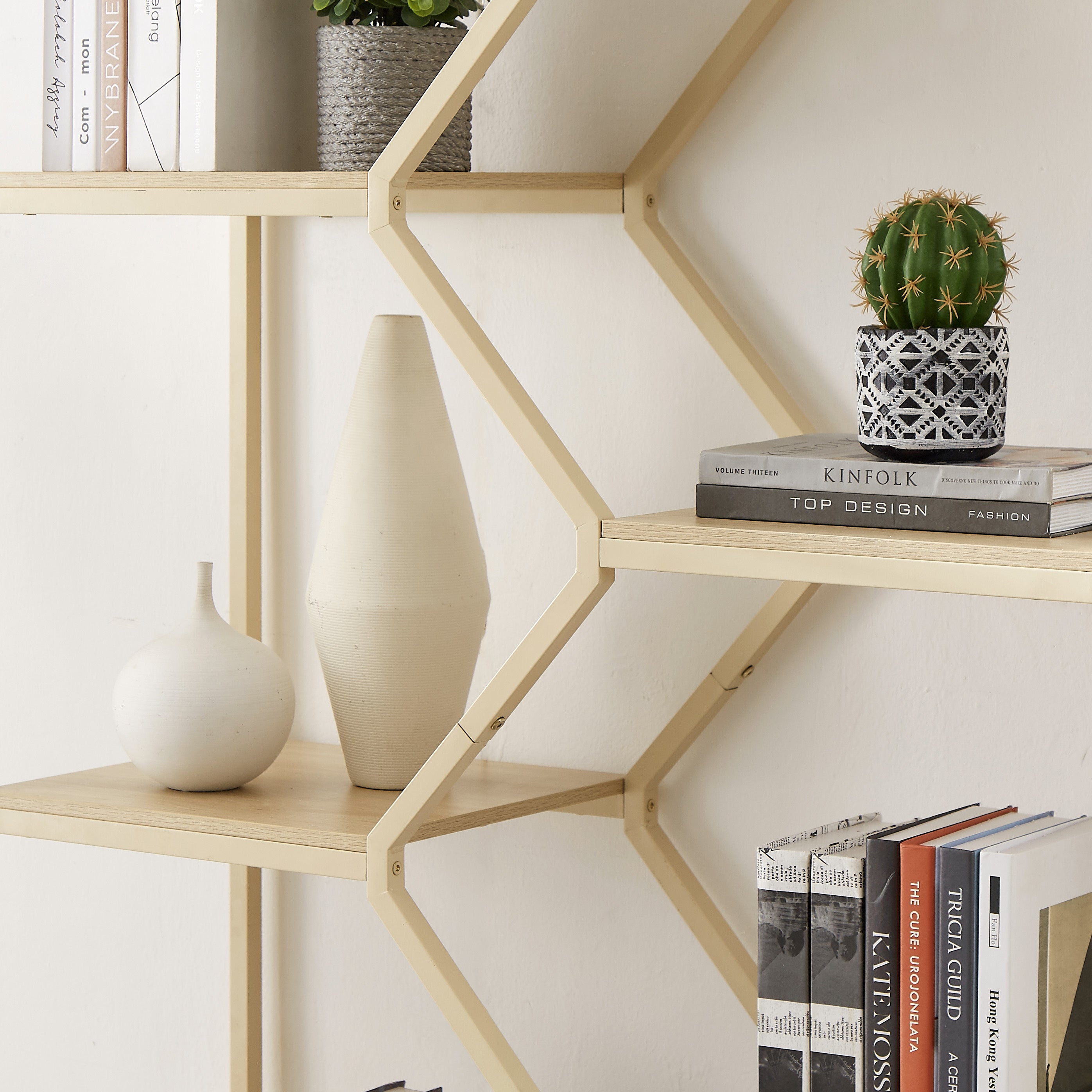 Rattan bookshelf 7 tiers Bookcases Storage Rack with cabinet for Living Room Home Office, Natural,-UH Decor-Default-Urbanheer