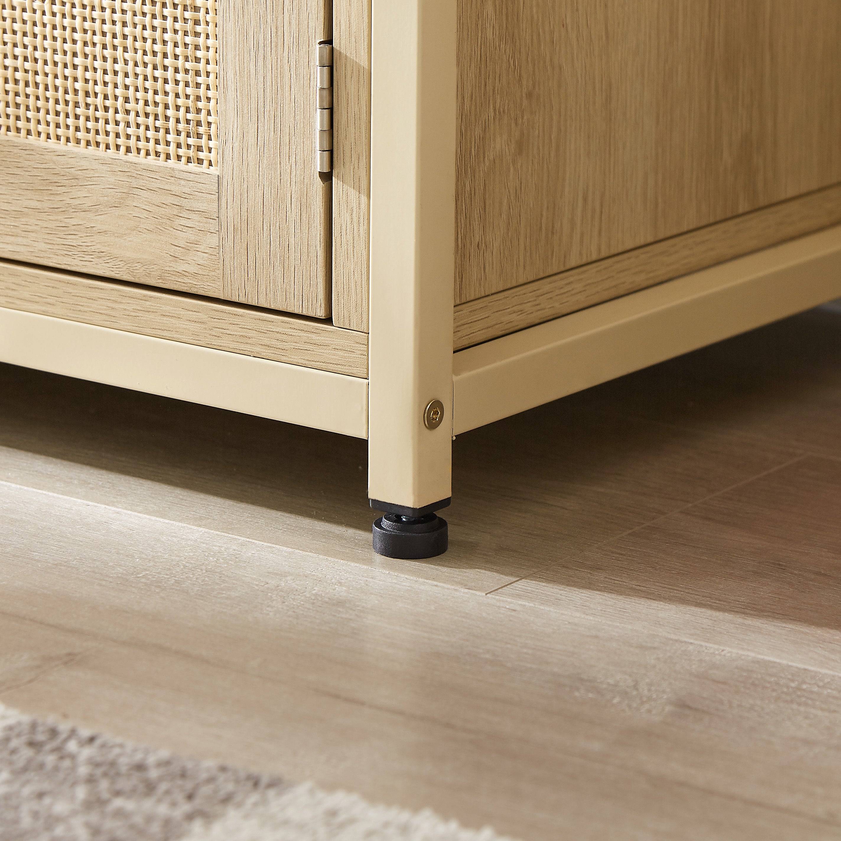 Rattan bookshelf 7 tiers Bookcases Storage Rack with cabinet for Living Room Home Office, Natural,-UH Decor-Default-Urbanheer