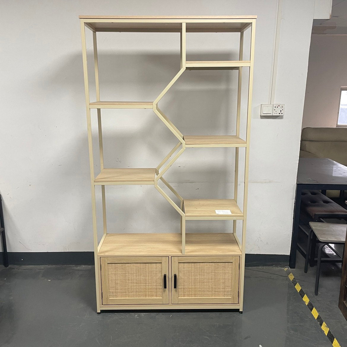 Rattan bookshelf 7 tiers Bookcases Storage Rack with cabinet for Living Room Home Office, Natural,-UH Decor-Default-Urbanheer