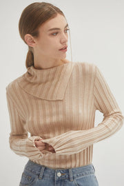 Raven Neck Flap Ribbed Sweater Top Beige-Top-Crescent-XS-Beige-Urbanheer