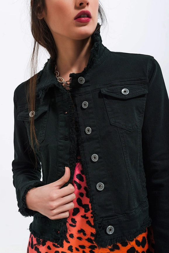 Raw Edge Black Denim Jacket-Jacket-Q2-S-Black-Urbanheer