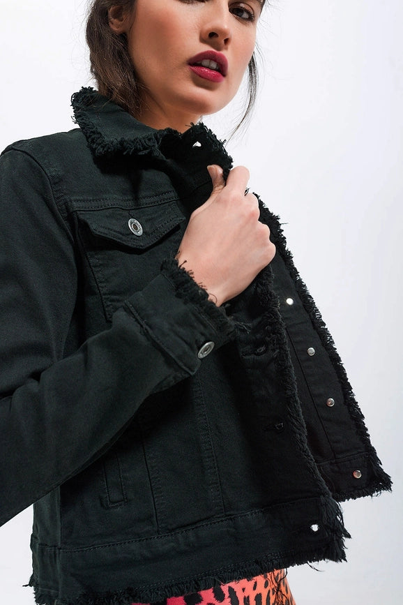 Raw Edge Black Denim Jacket-Jacket-Q2-S-Black-Urbanheer