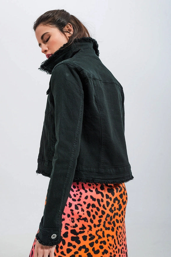 Raw Edge Black Denim Jacket-Jacket-Q2-S-Black-Urbanheer