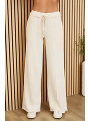 Raw Edge Elastic Waist Pants with Drawcord Cream-Pants-MILIO MILANO-XS-Cream-Urbanheer