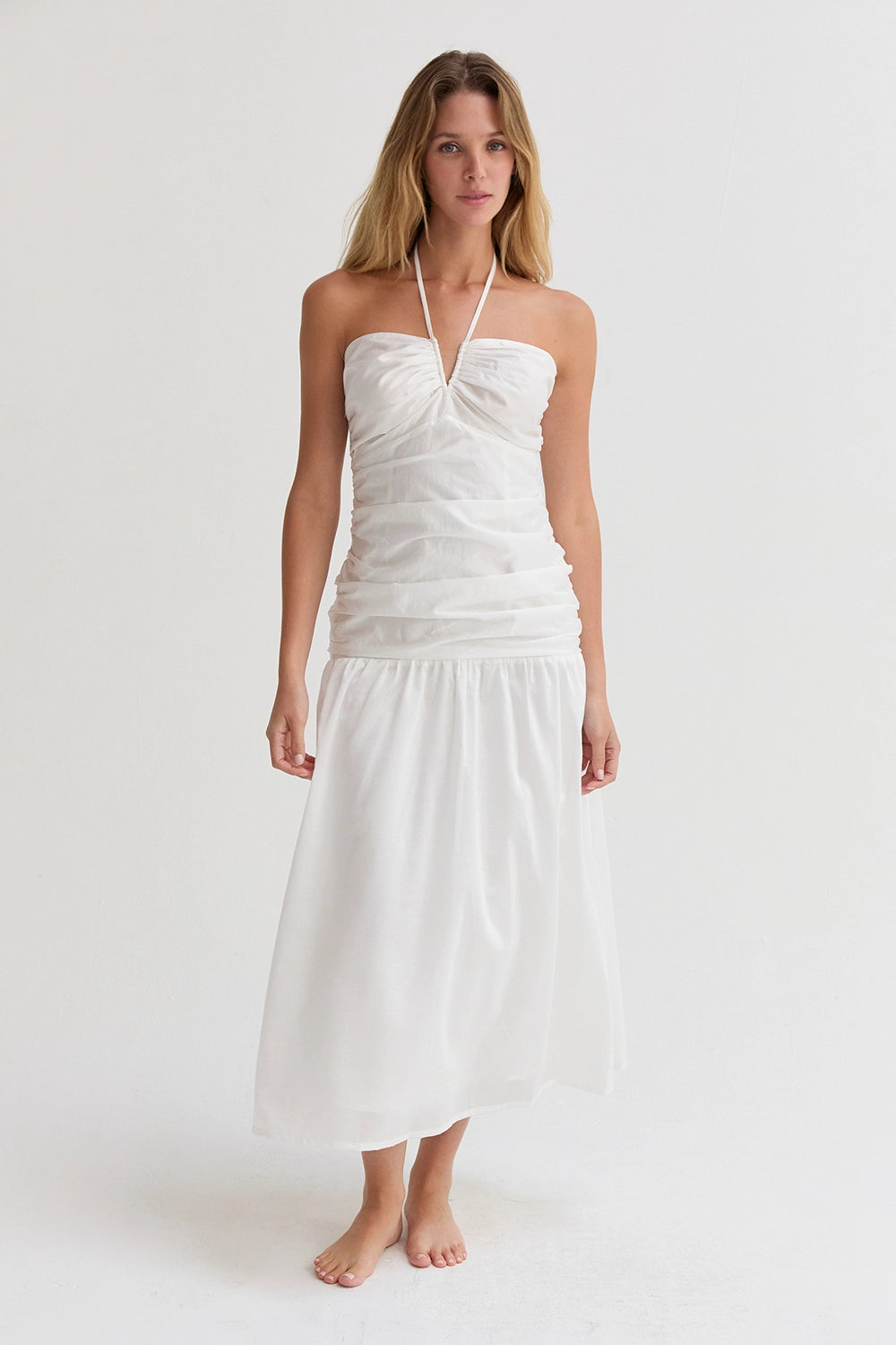 Rayna Shirred Halter Midi Dress