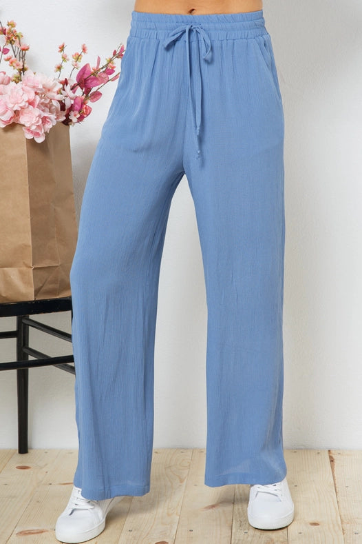 Rayon Palazzo Pants With Elastic Waist Blue-Pants-Blue B-S-Urbanheer